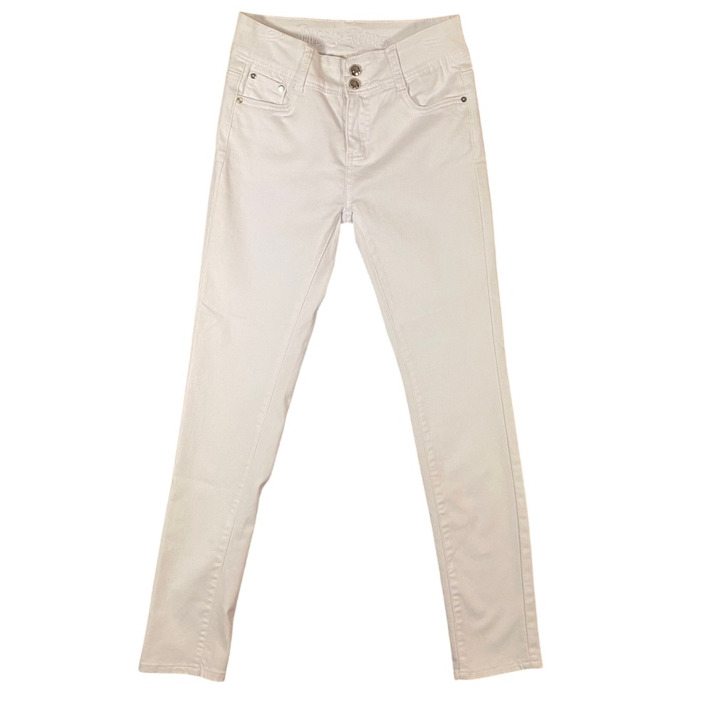 Puzzle Jeans Womens White Skinny Denim Pants Double Button‎ Mid Rise 27x29.5